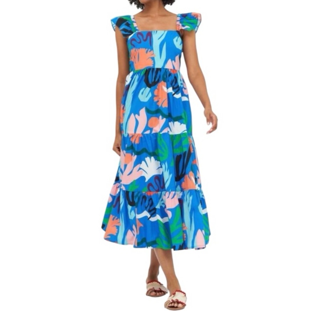 Oliphant • Flirty Tie Back Maxi Dress in Reef Blue